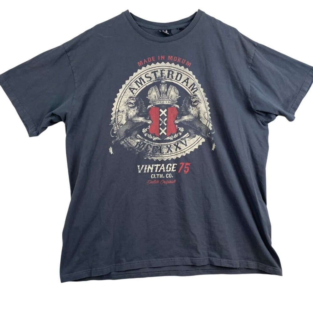 Fox Originals Graphic T-Shirt XXL Amsterdam Vintage 75 Gray 100% Cotton